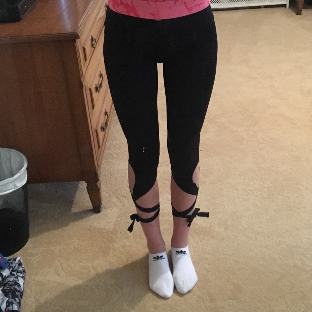 Crop lace up black leggings